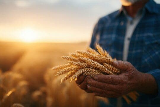 Farmer holding wheat